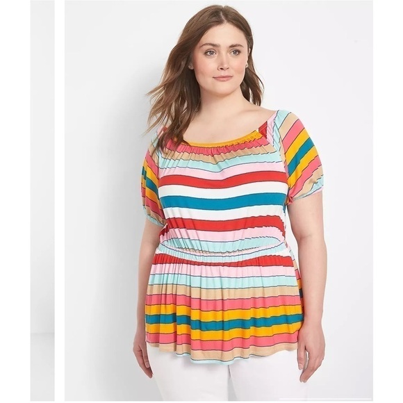 LANE Bryant Puff-Sleeve Convertible Peplum Top 18/20 - Picture 1 of 7